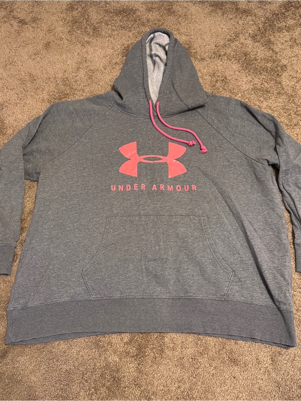 Under Armour Hoodie Womens 2XL Gray Loose Pullover Long Sleeve Drawstring Logo